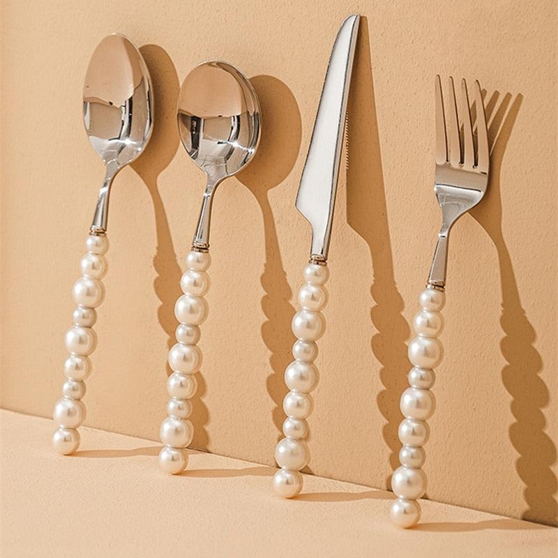 4Pcs Pearl Cutlery Stainless Steel Flatware