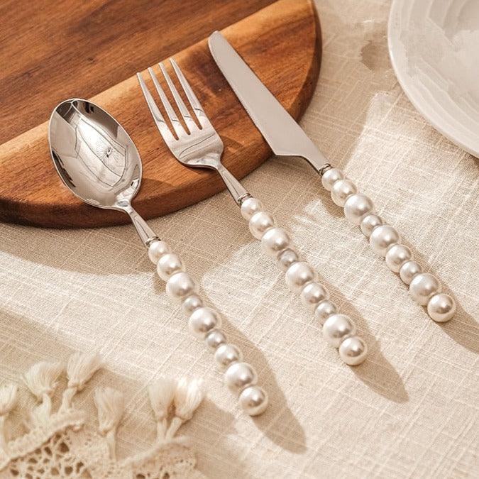 4Pcs Pearl Cutlery Stainless Steel Flatware 3 Pieces (Knife Fork Spoon)