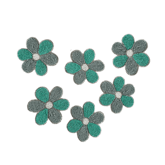 6 Petal Flower Shape Beaded Coaster Set of 6 - Turquoise - MAIA HOMES