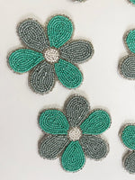 6 Petal Flower Shape Beaded Coaster Set of 6 - Turquoise