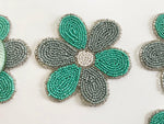 6 Petal Flower Shape Beaded Coaster Set of 6 - Turquoise