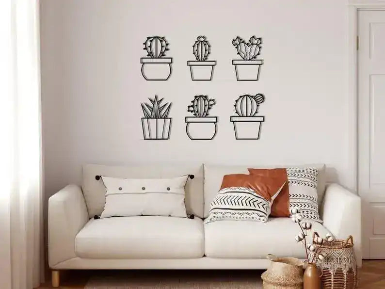 6 Pieces Metal Cactus Wall Decor Black