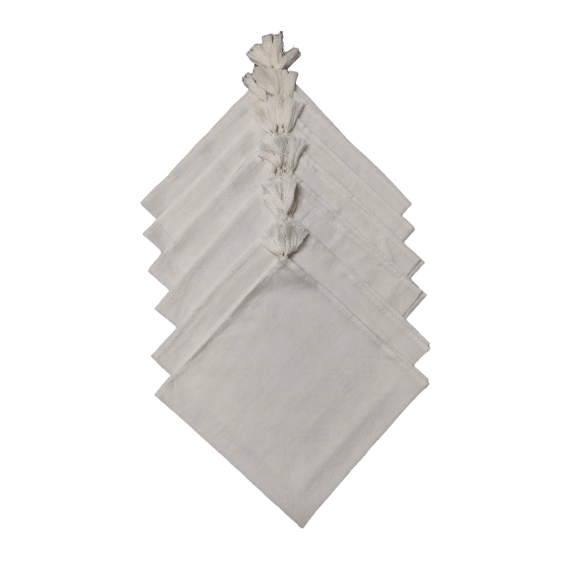 6 White Cotton Napkins with Tassel