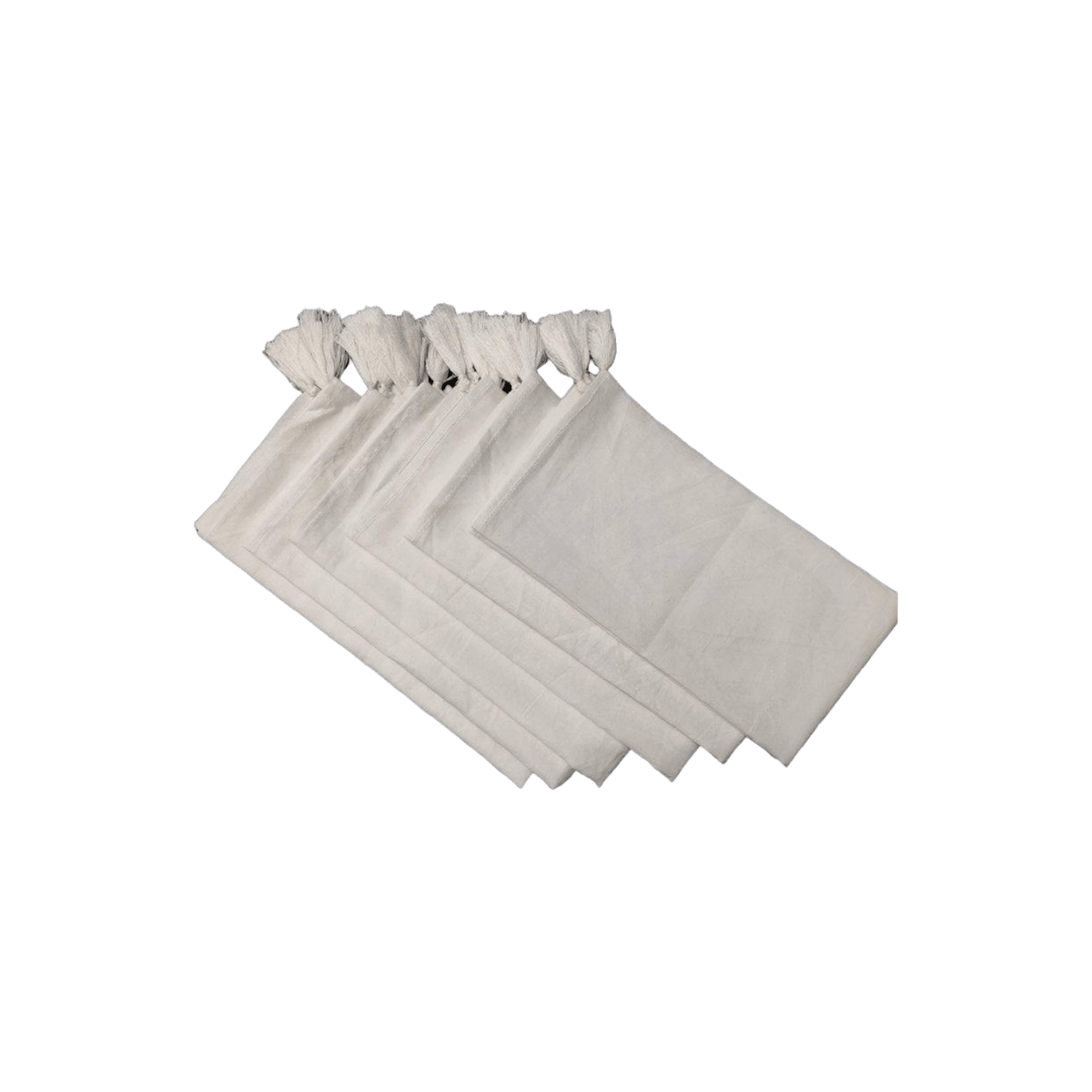 6 White Cotton Napkins with Tassel