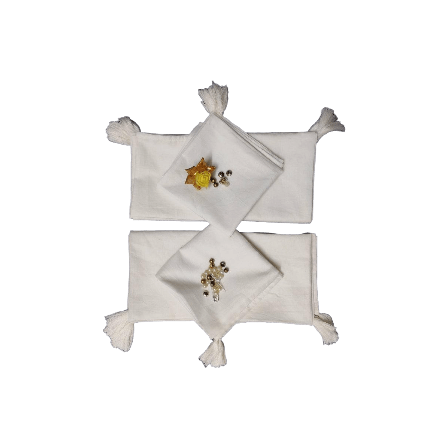 6 White Cotton Napkins with Tassel - MAIA HOMES
