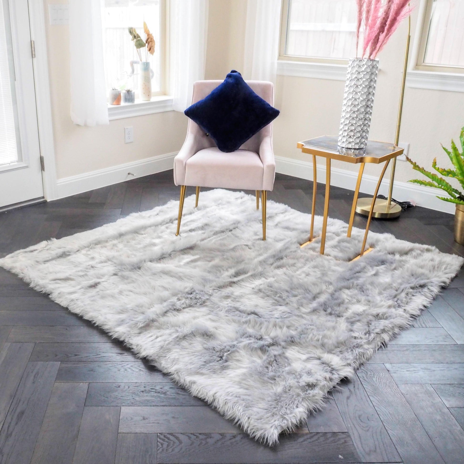 6' x 6' Square Artificial Wool Faux Fur Rug - MAIA HOMES