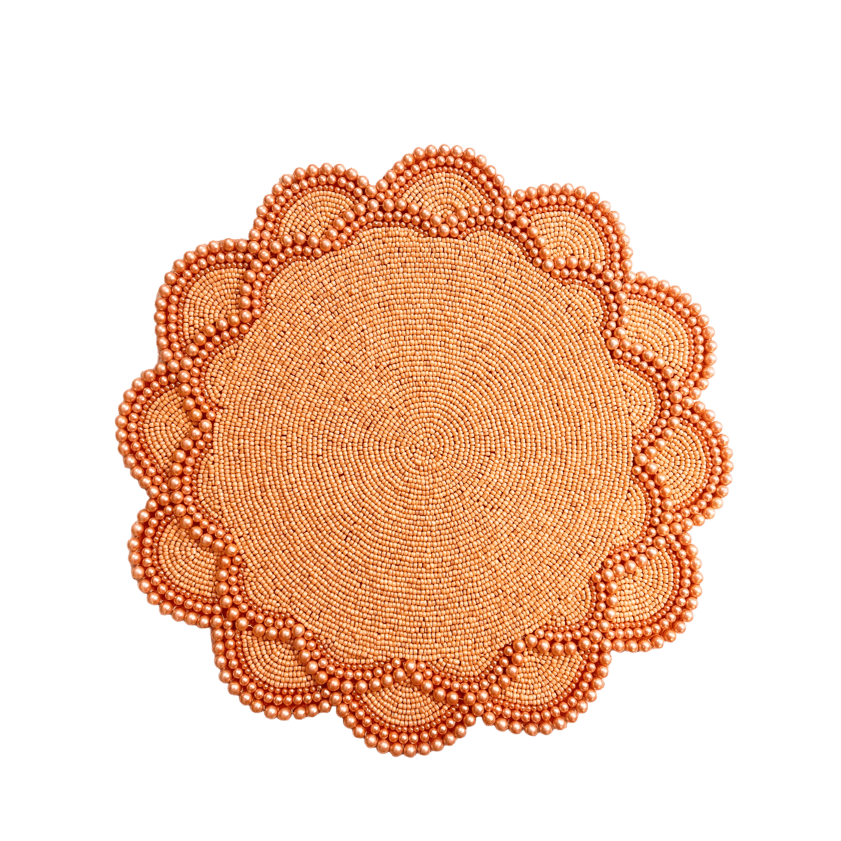 Set of 2 Large Pearl Flower Round Beaded Placemat - Orange