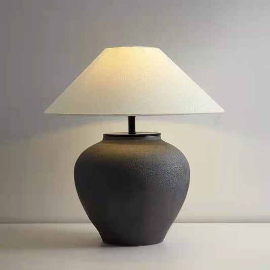 Farmhouse Black Table Lamp with Linen Taper Shade - MAIA HOMES