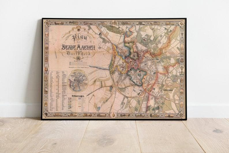 Aachen City Map Wall Print| Framed Map Wall Decor - MAIA HOMES
