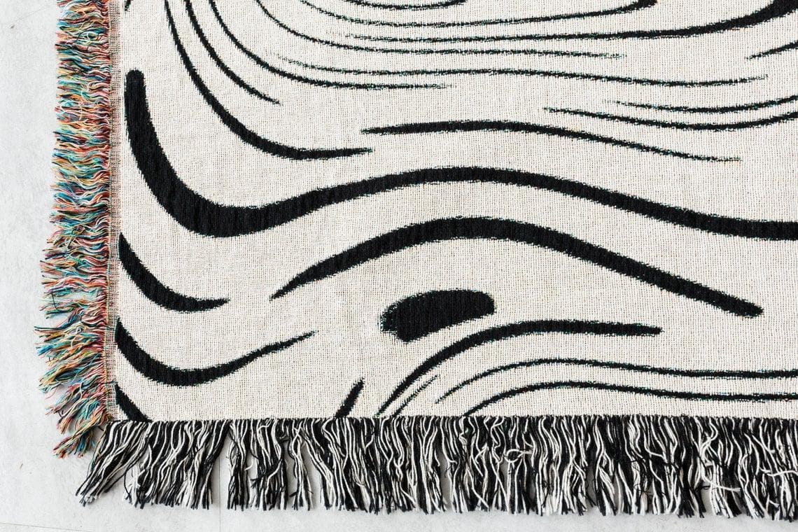 Abstract Black Wave Cotton Throw Blanket - MAIA HOMES