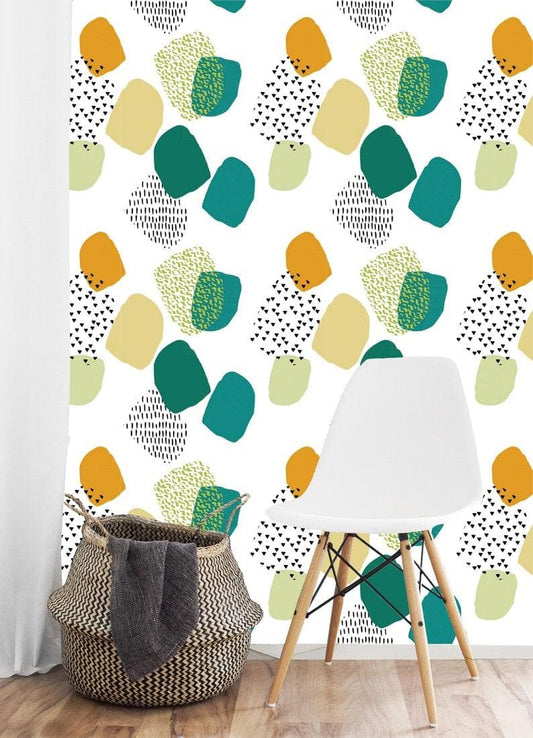 Abstract Colorful Geometric White Wallpaper - MAIA HOMES