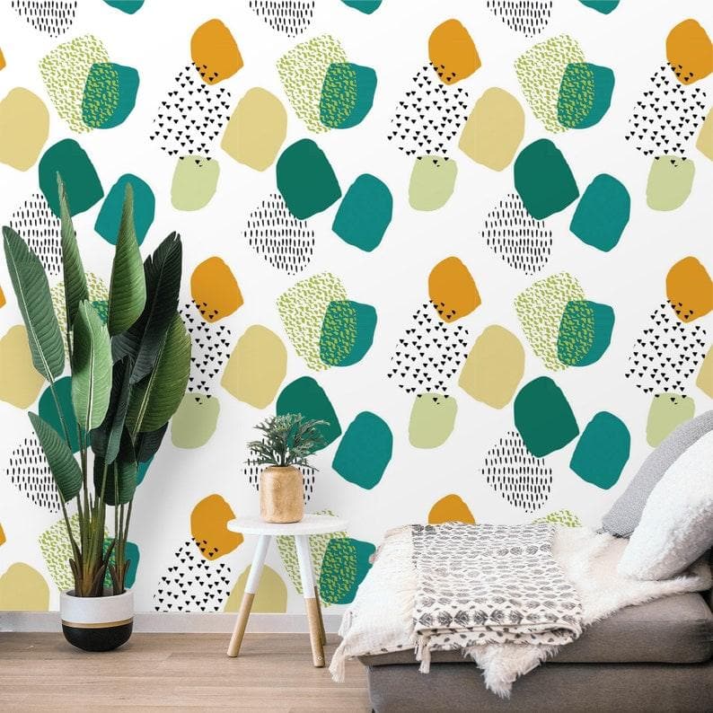 Abstract Colorful Geometric White Wallpaper - MAIA HOMES