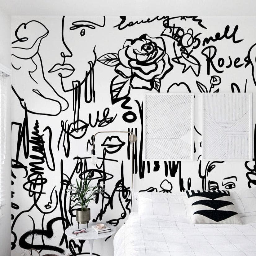 Abstract Female Black and White Self Adhesive Wall Mural - MAIA HOMES