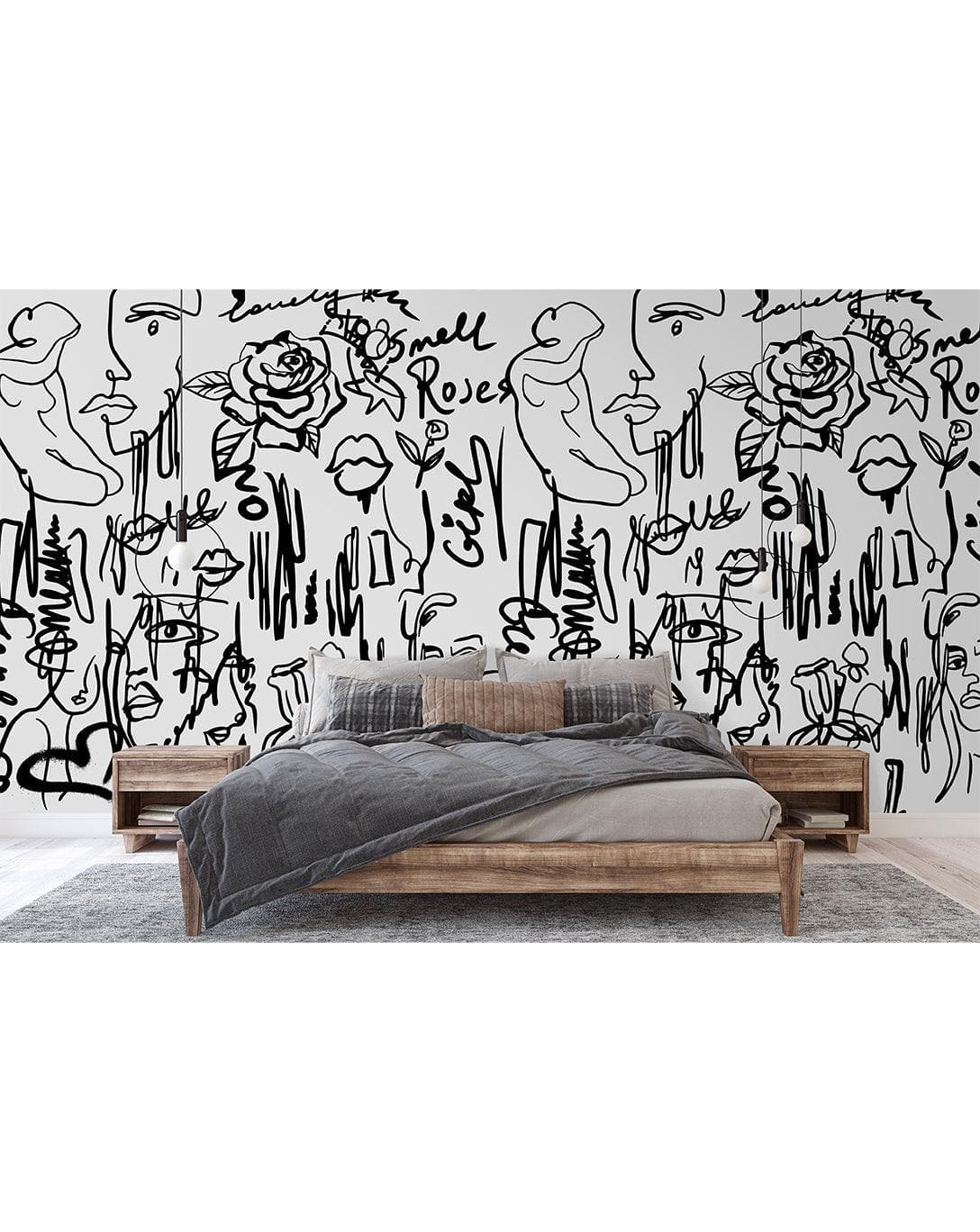Abstract Female Black and White Self Adhesive Wall Mural - MAIA HOMES
