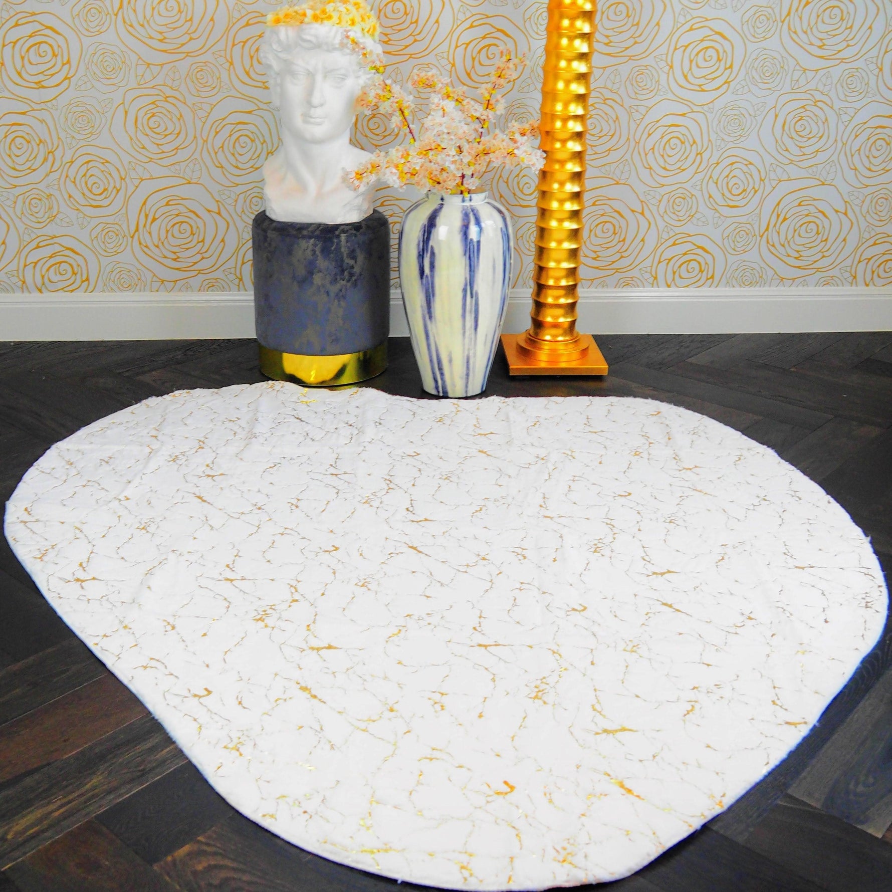 Abstract Gold Gilded Billabong Shaped Accent Rug