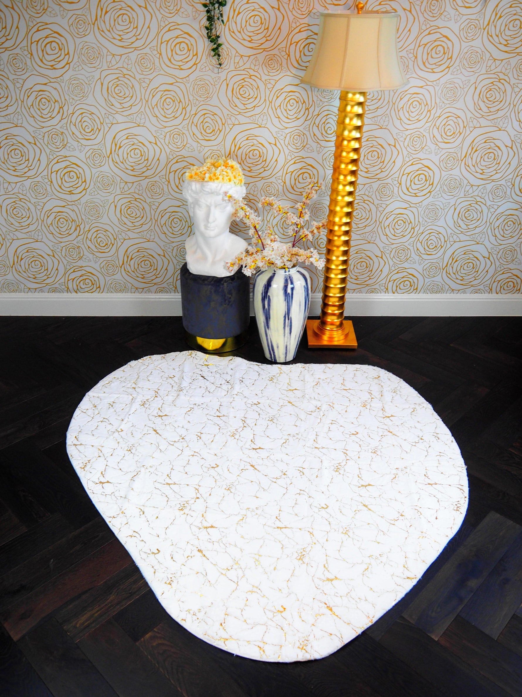 Abstract Gold Gilded Billabong Shaped Accent Rug