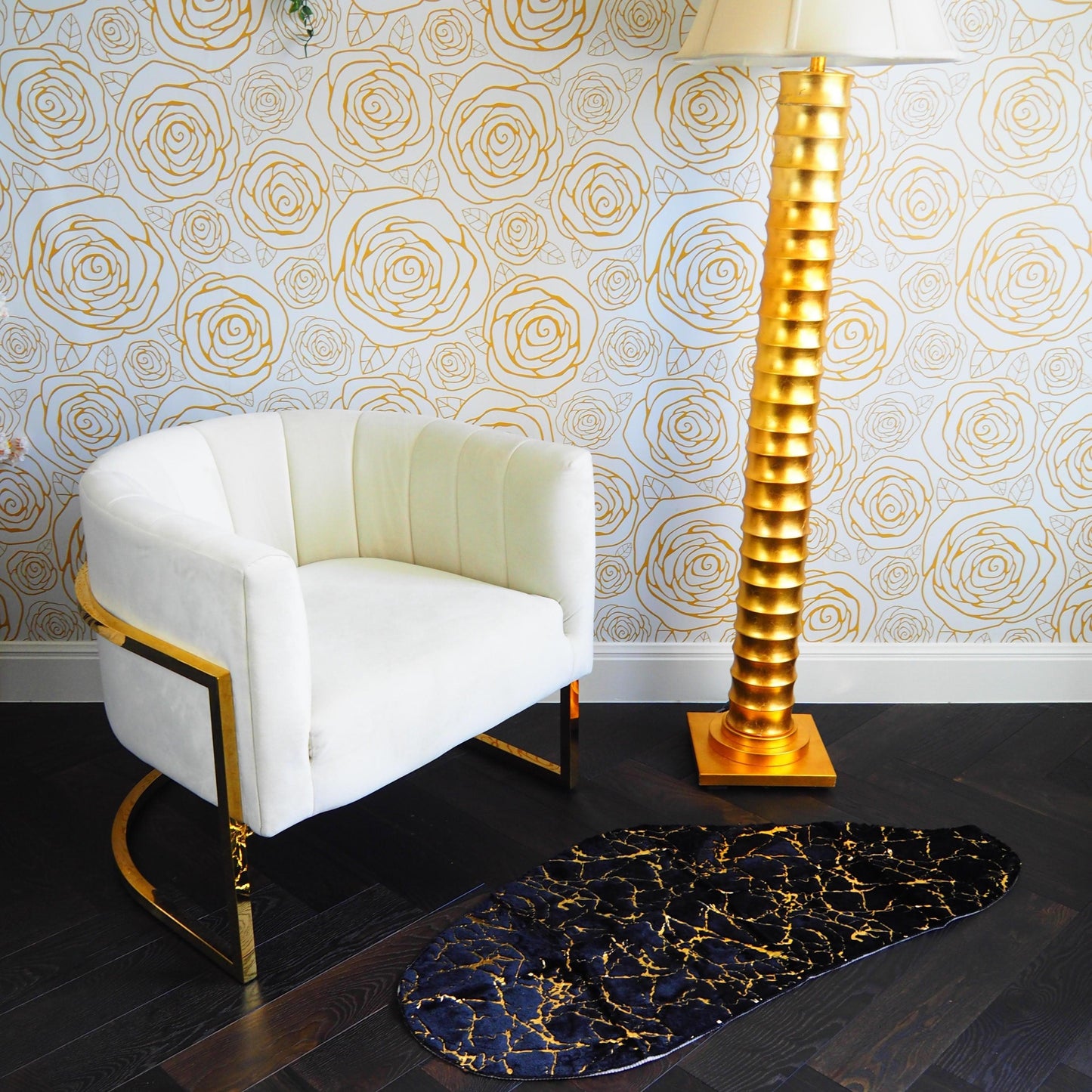 Abstract Gold Gilded Elongated Accent Mat - MAIA HOMES