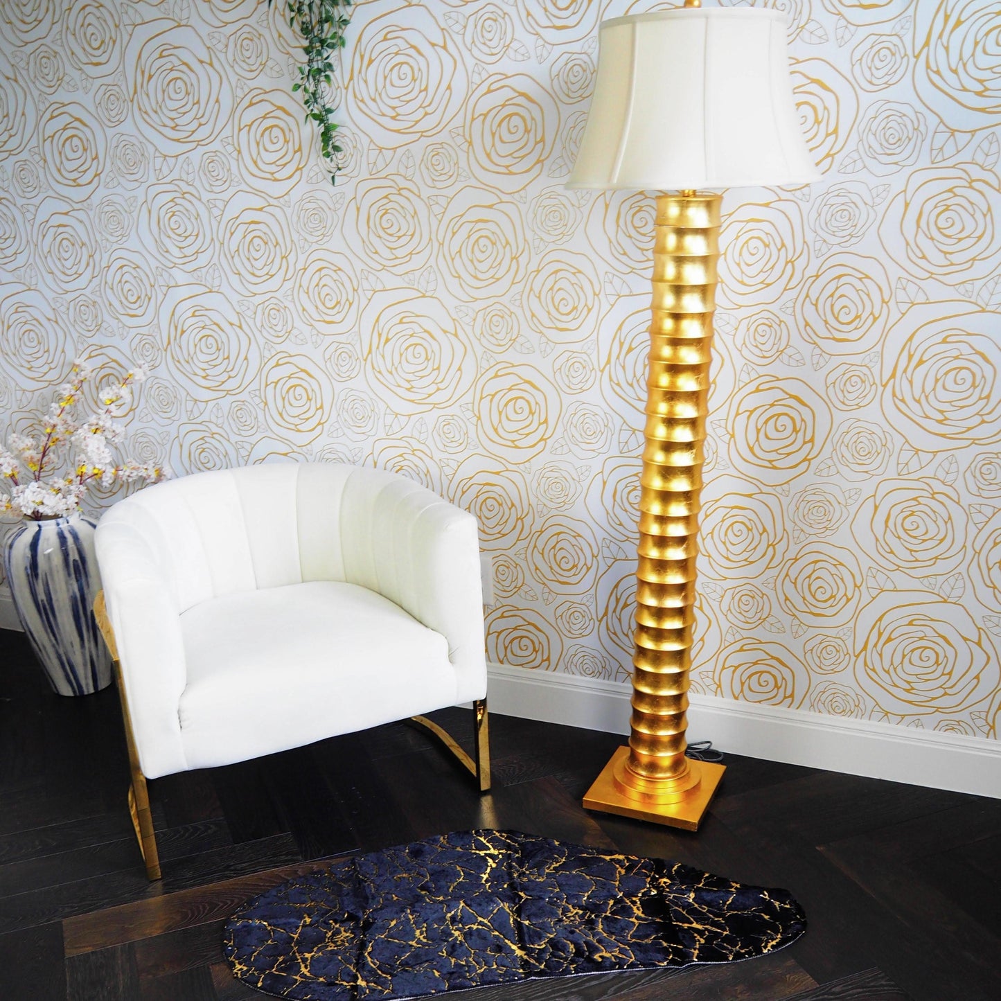 Abstract Gold Gilded Elongated Accent Mat - MAIA HOMES