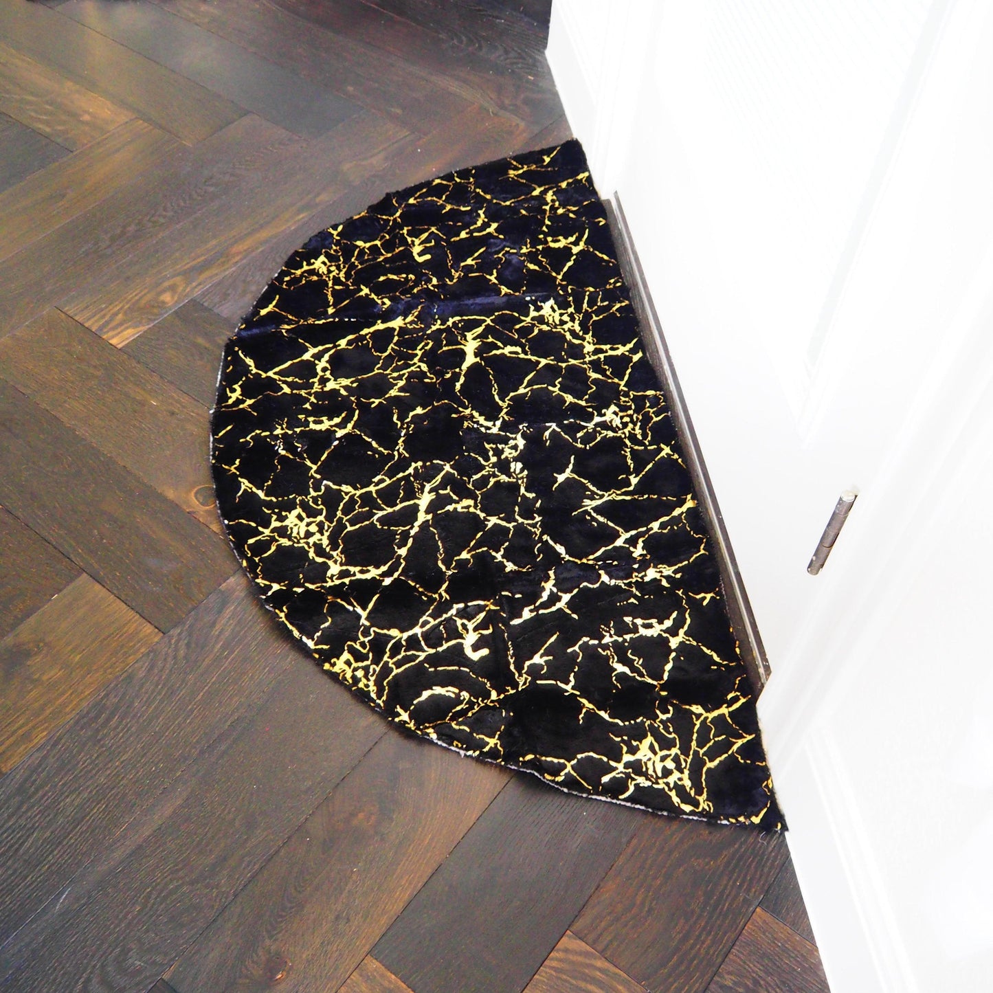 Abstract Gold Gilded Half Moon Accent Rug - MAIA HOMES