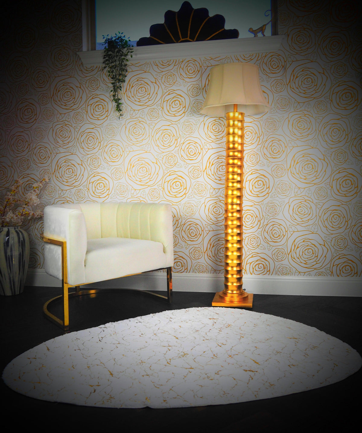 Abstract Gold Gilded Pebble Accent Rug