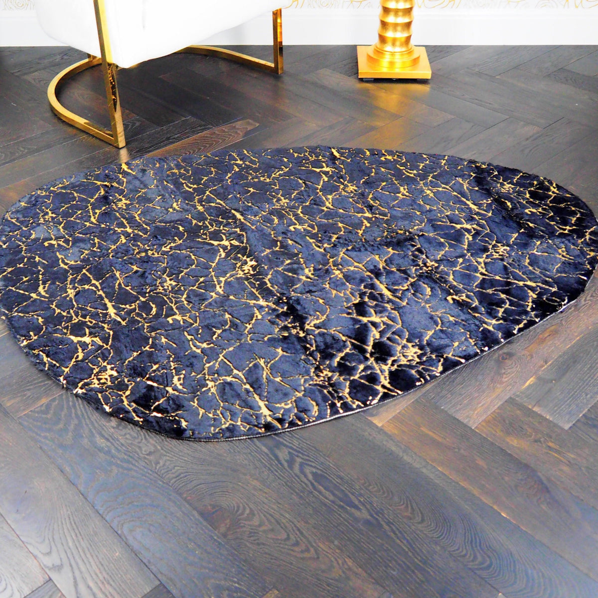 Abstract Gold Gilded Pebble Accent Rug