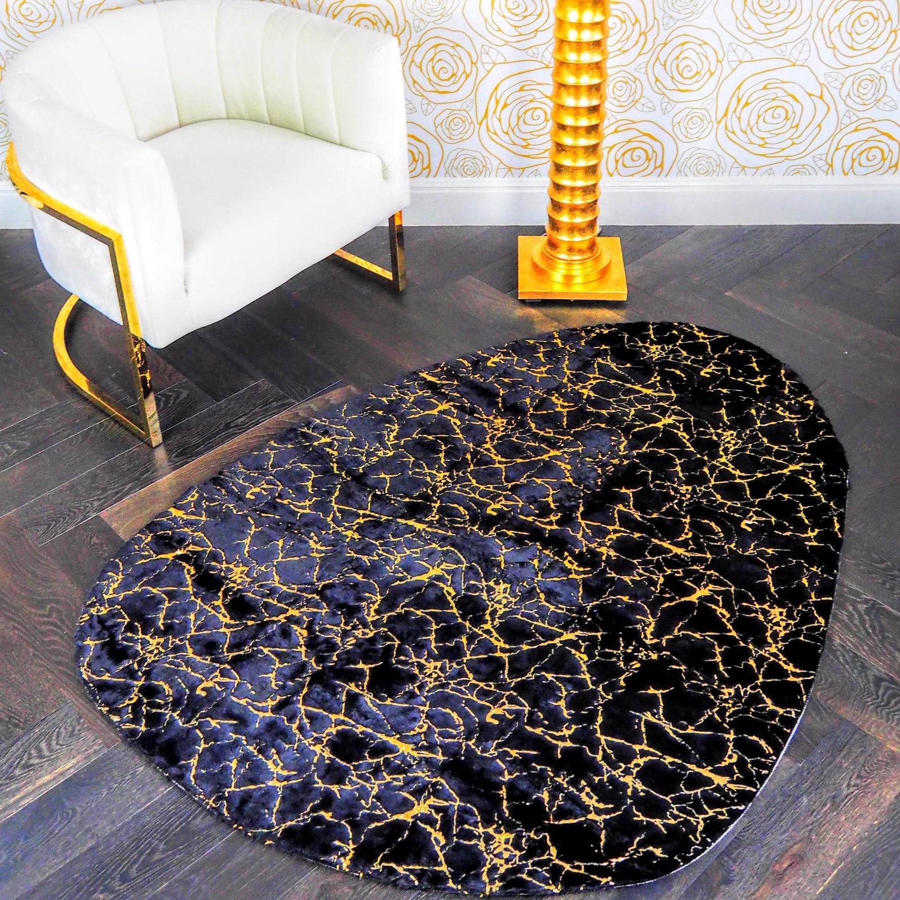 Abstract Gold Gilded Pebble Accent Rug