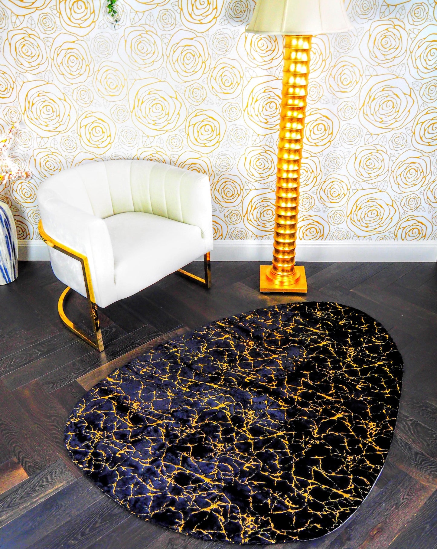 Abstract Gold Gilded Pebble Accent Rug - MAIA HOMES