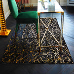 Abstract Gold Gilded Rectangular Accent Area Rug