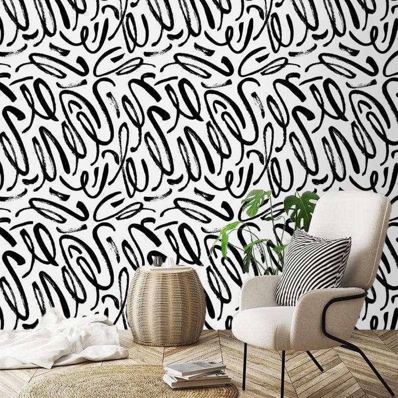 Abstract Lines Black and White Minimalist Wallpaper