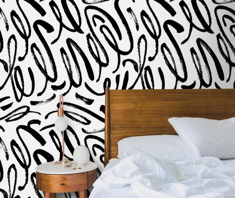 Abstract Lines Black and White Minimalist Wallpaper - MAIA HOMES