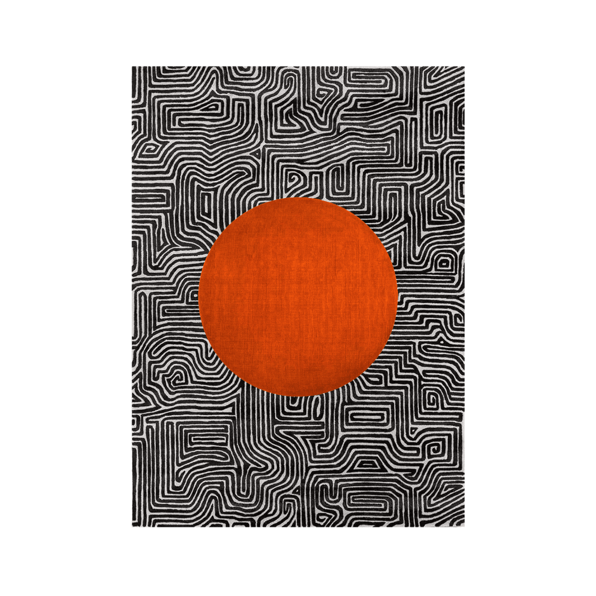 Abstract Maze Orange Sun Hand Tufted Wool Rug