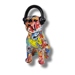 Abstract Painted Bulldog and Headphone Pop Sculpture A