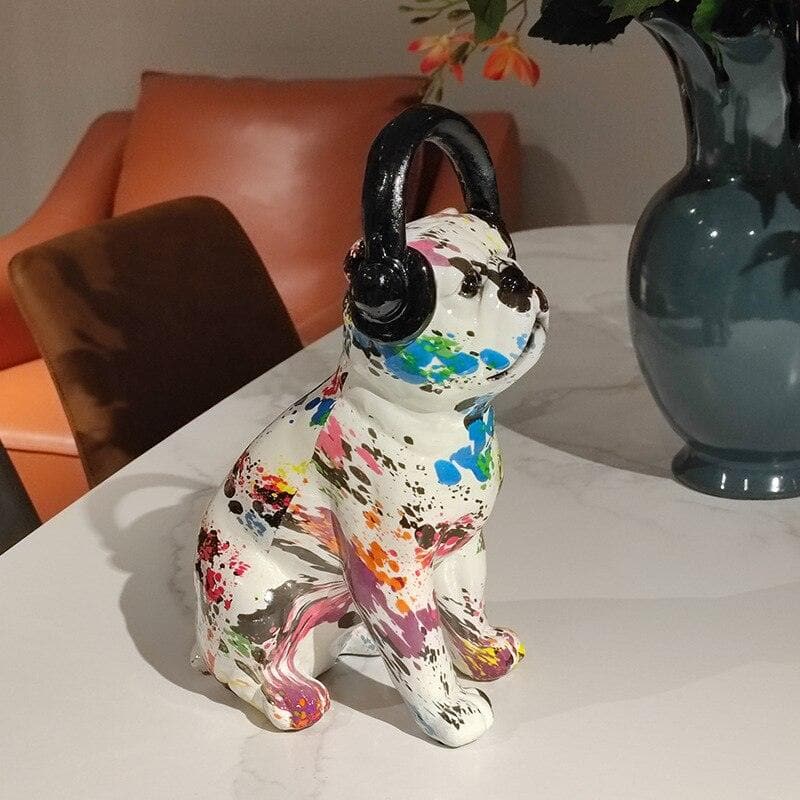 Abstract Painted Bulldog and Headphone Pop Sculpture B