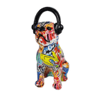 Abstract Painted Bulldog and Headphone Pop Sculpture