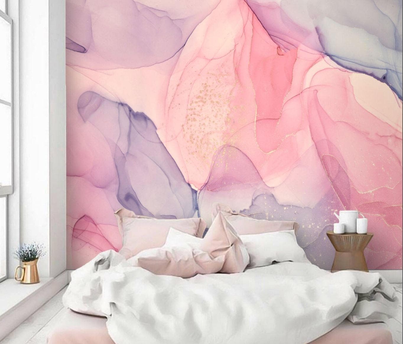 Abstract Pink and Purple Gold Marble Wallpaper - MAIA HOMES