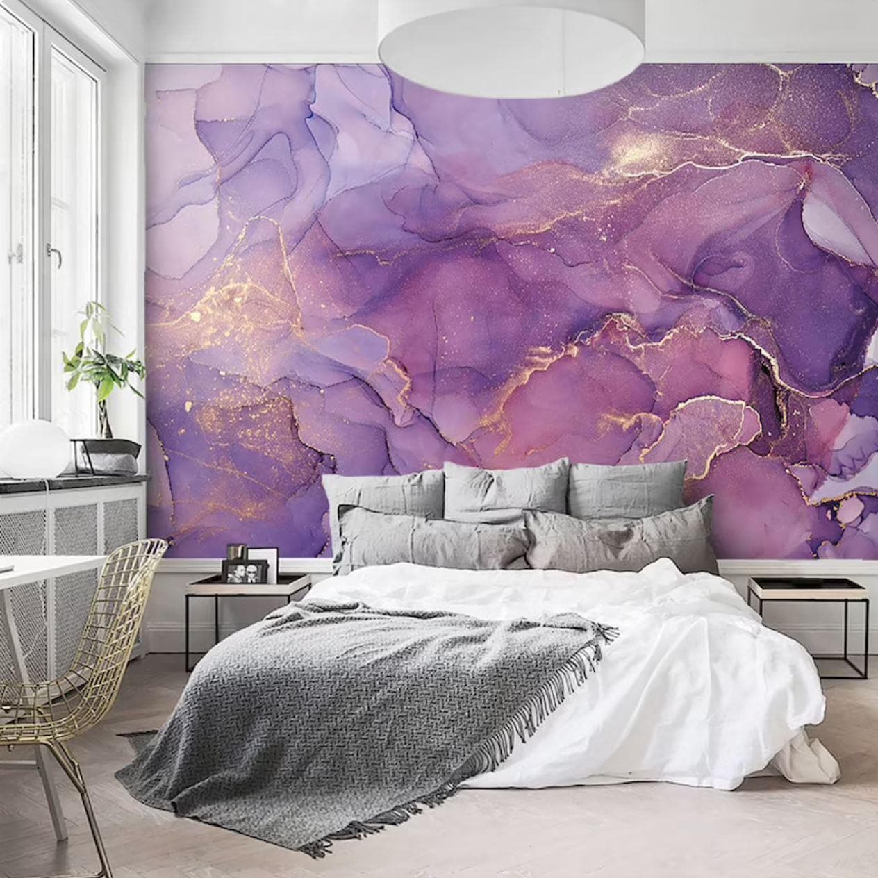 Abstract Purple Gold Marble Wallpaper - MAIA HOMES