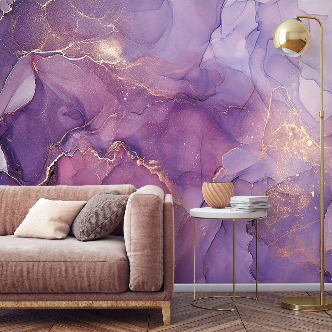 Purple & Gold Marble Wallpaper Mural