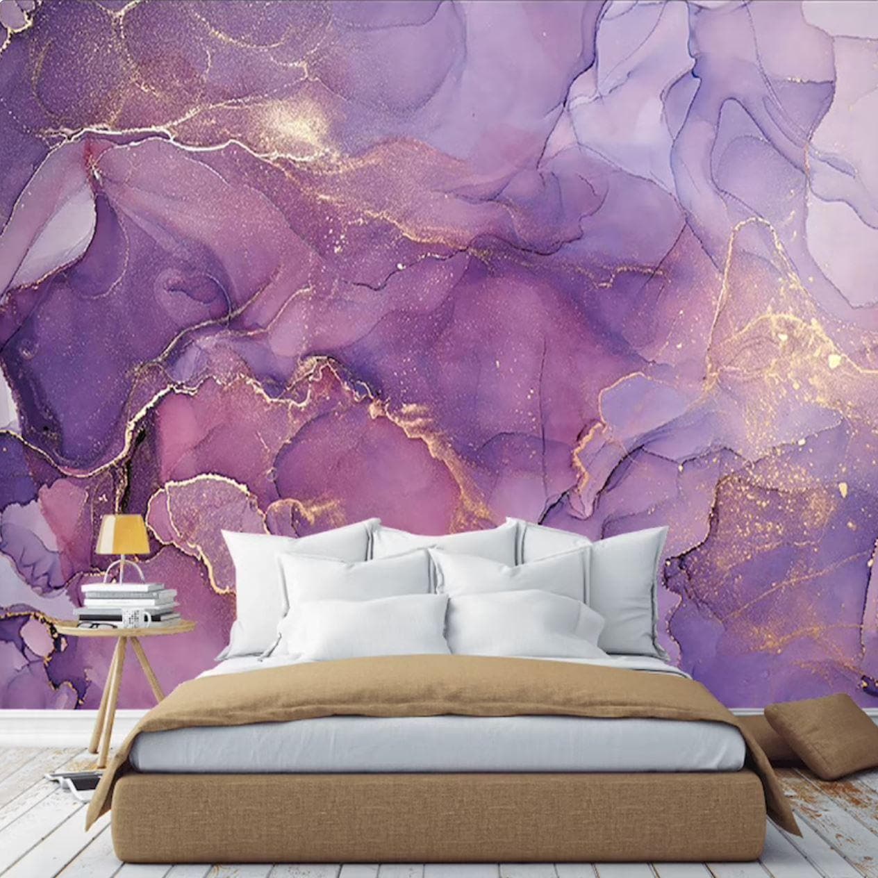 Abstract Purple Gold Marble Wallpaper