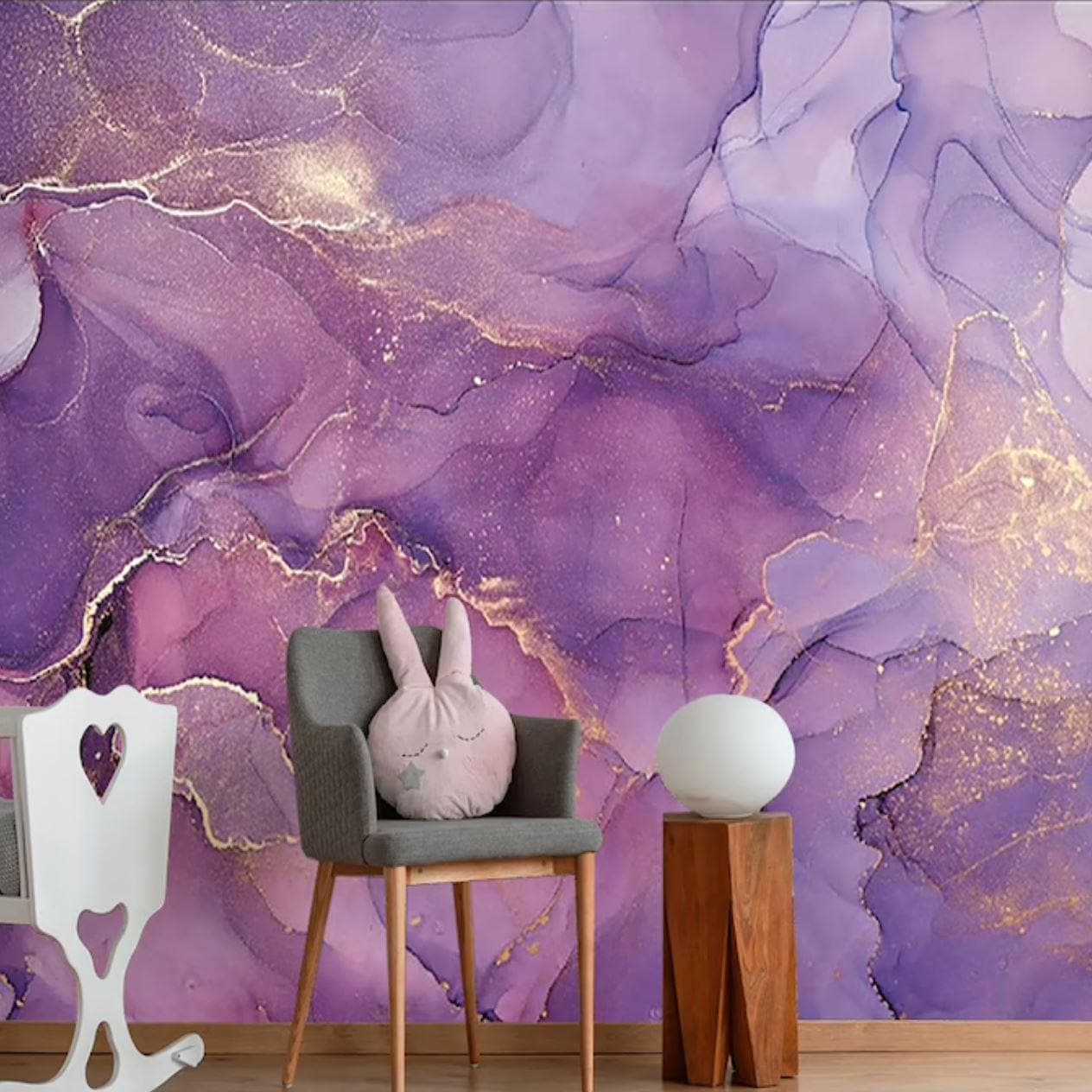 Abstract Purple Gold Marble Wallpaper - MAIA HOMES