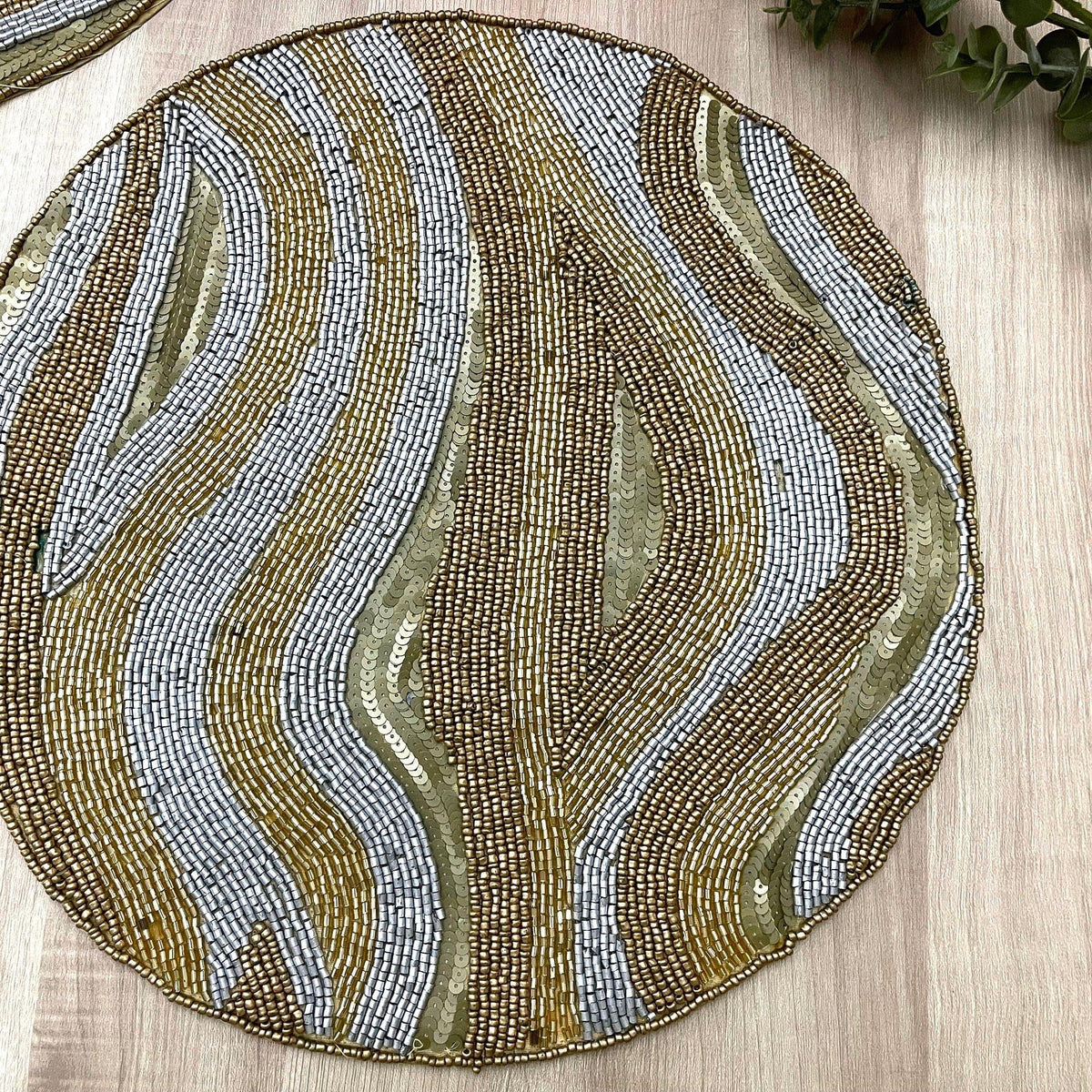 Abstract Sequin and Bead Round Beaded Placemat