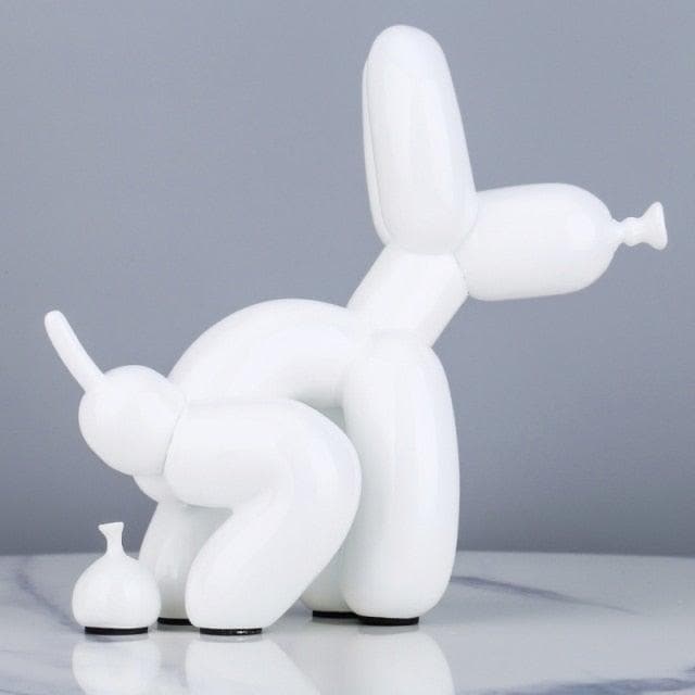 Air Balloon Dog Pooping Figurine White