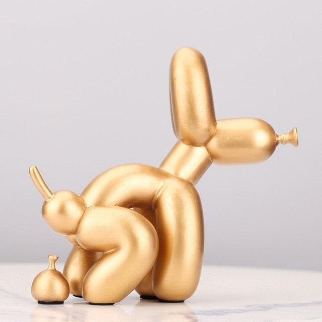 Air Balloon Dog Pooping Figurine Golden