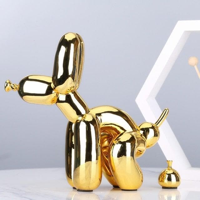 Air Balloon Dog Pooping Figurine Electroplated gold