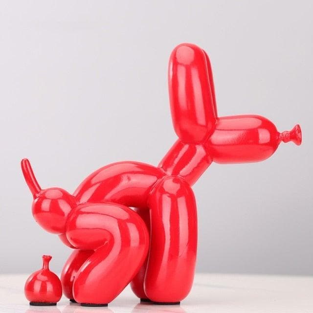 Air Balloon Dog Pooping Figurine Red