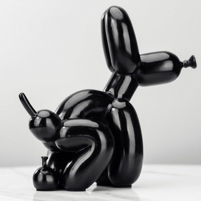 Air Balloon Dog Pooping Figurine Black