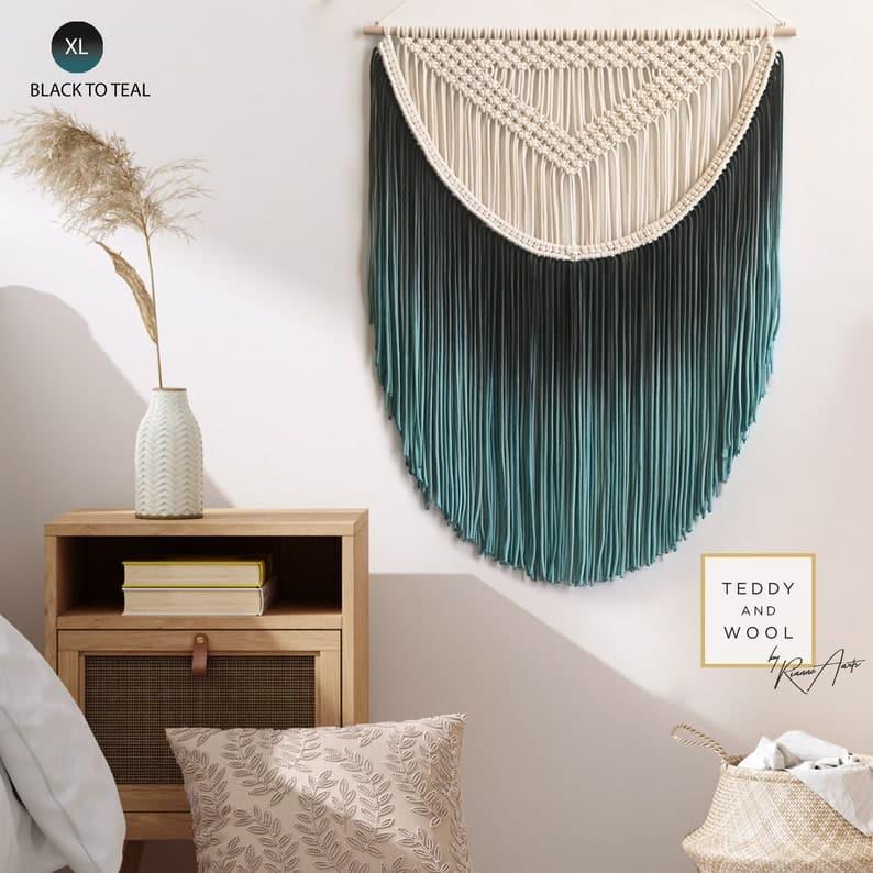 ALEXA Handmade Gradient Fiber Wall Macrame Black - to - teal