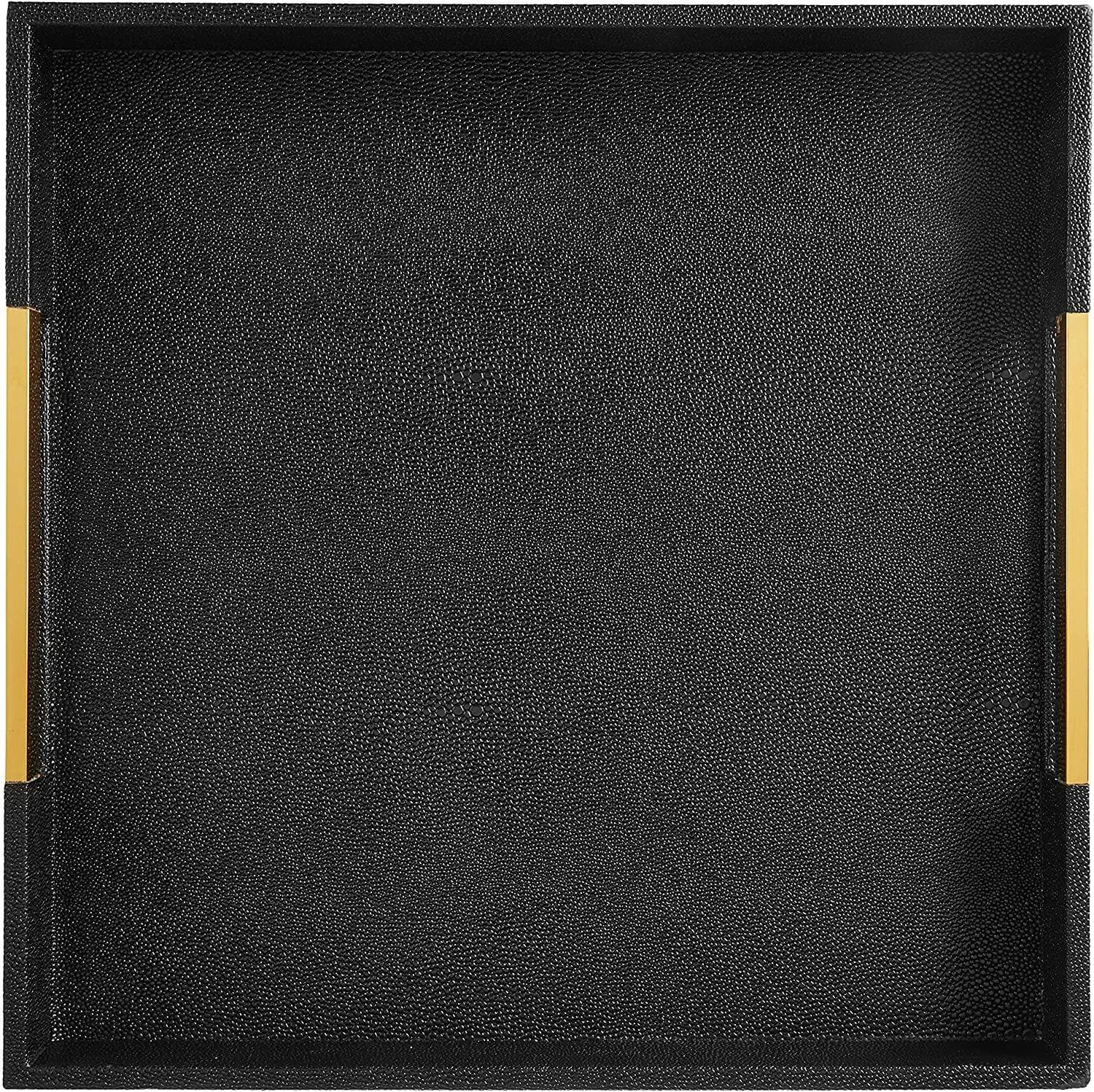 American Atelier Black Square Tray with Gold Handles