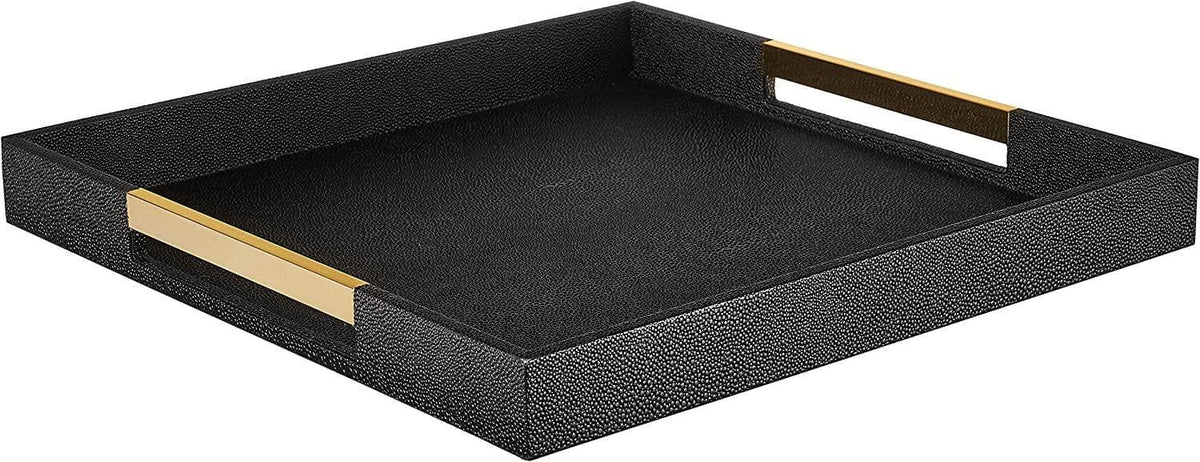 American Atelier Black Square Tray with Gold Handles