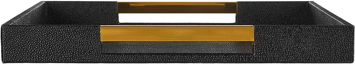 American Atelier Black Square Tray with Gold Handles