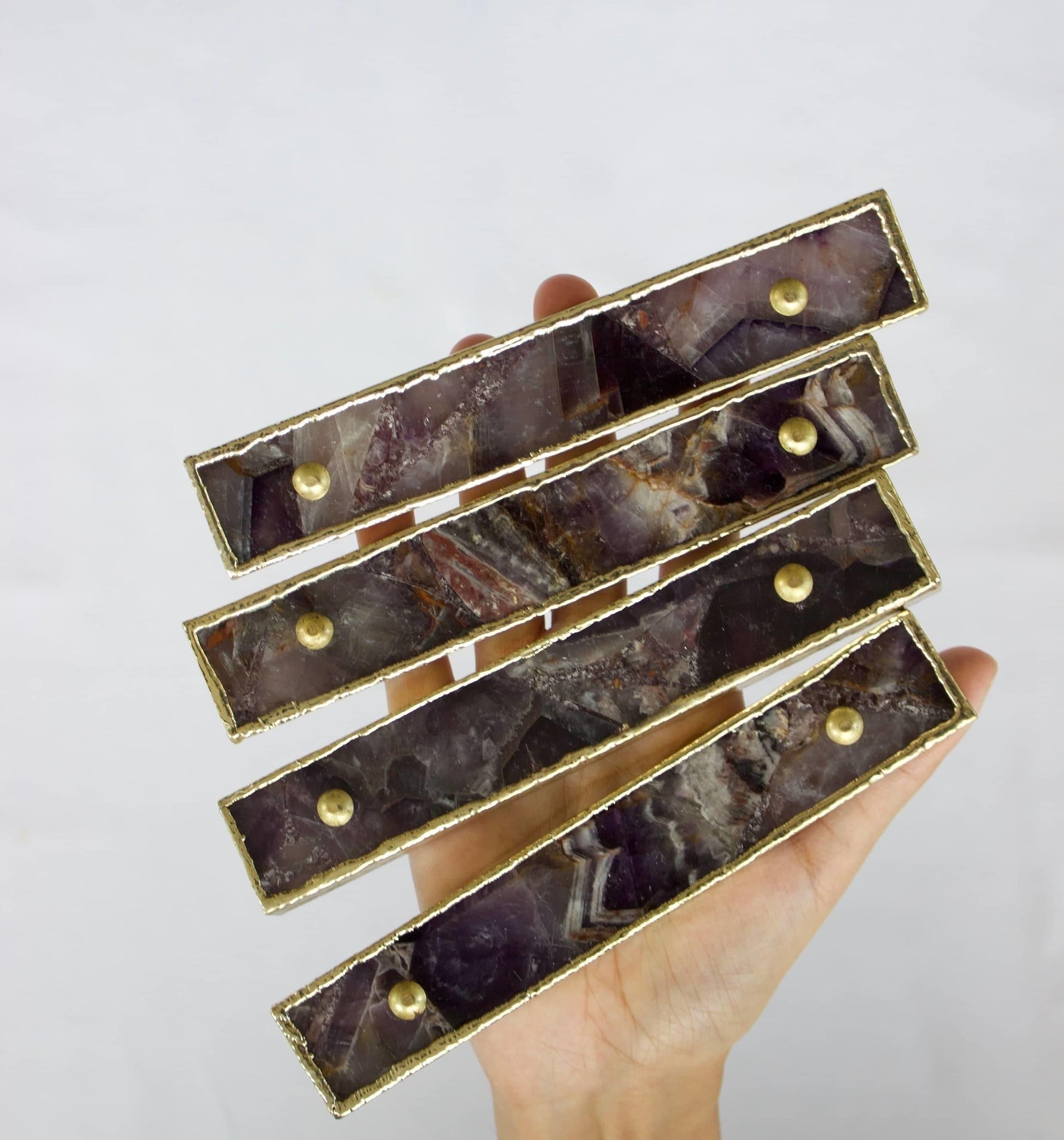 Amethyst Agate Cabinet Door Pull Handle - Set of 4 Rose Gold Finish